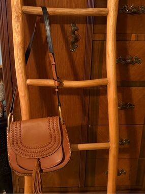 Chloe Hudson Brown Leather Saddle Crossbody Bag with Tassel